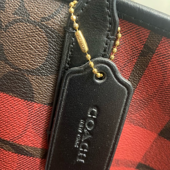 Coach Zip Top Tote In Signature Canvas With Field Plaid Print - Picture 15 of 15